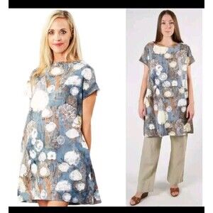 Brynn Walker Ansel Tunic Top Burdock Blue Floral Linen Small